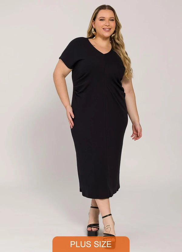 Lisamour - Vestido Midi com Decote V Preto