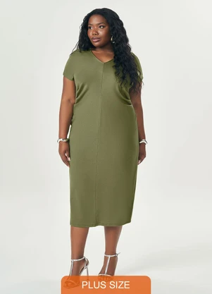 Lisamour - Vestido Midi com Decote V Verde - LISAMOUR