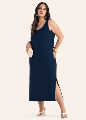 Secret Glam - Vestido Midi com Detalhe Ponto Concha Azul - SECRET GLAM