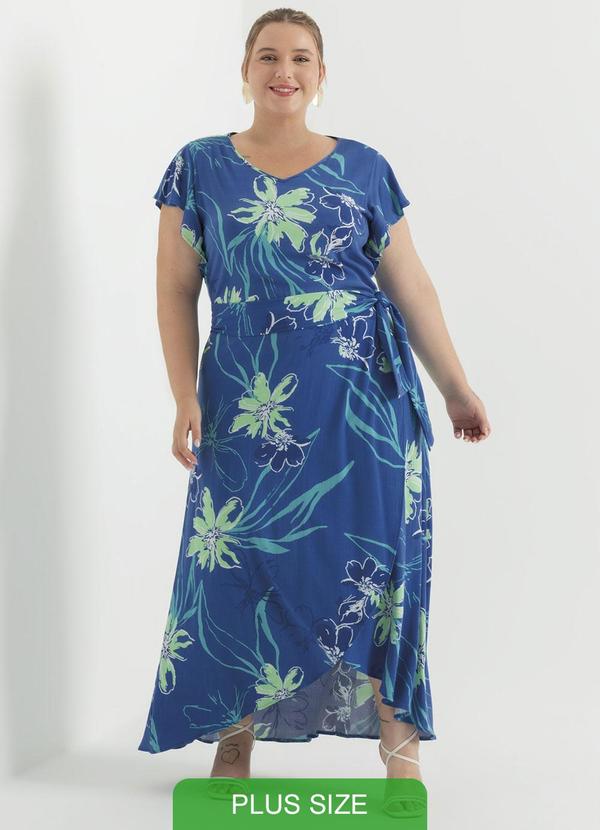 Cativa - Vestido Midi com Estampa Floral Azul