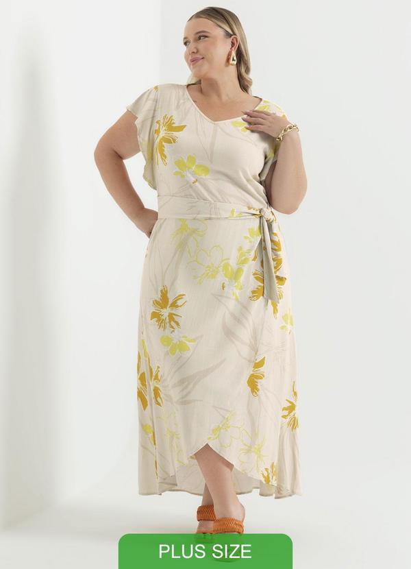 Cativa - Vestido Midi com Estampa Floral Off White