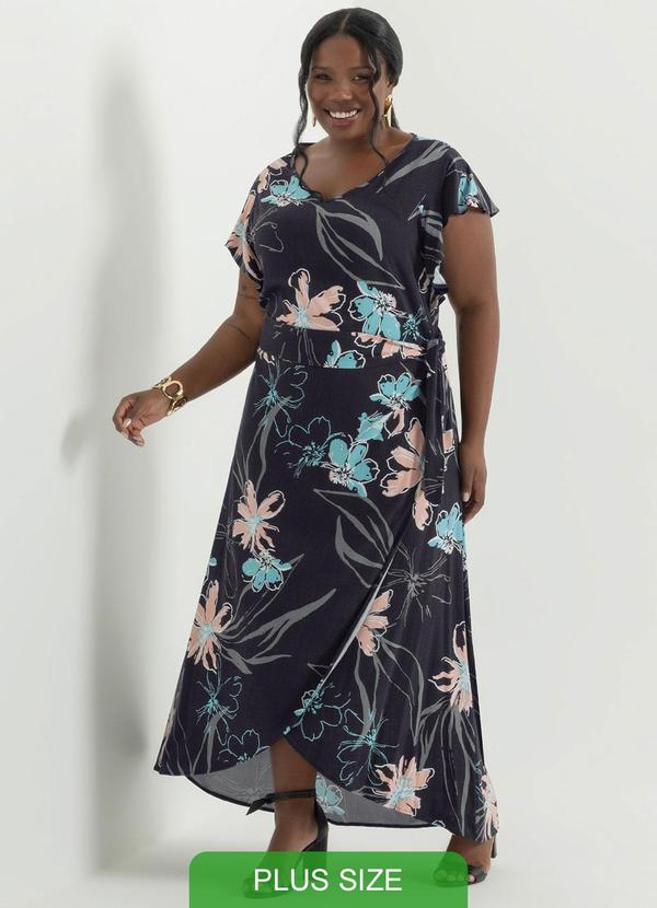 Cativa - Vestido Midi com Estampa Floral Preto