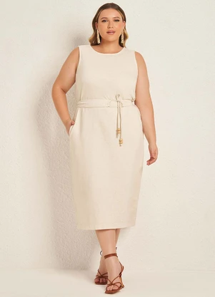 Lisamour - Vestido Midi com Faixa e Bolsos Branco - LISAMOUR