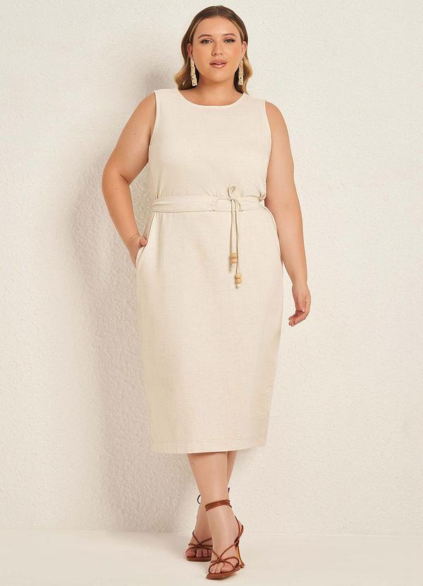 Lisamour - Vestido Midi com Faixa e Bolsos Branco 1