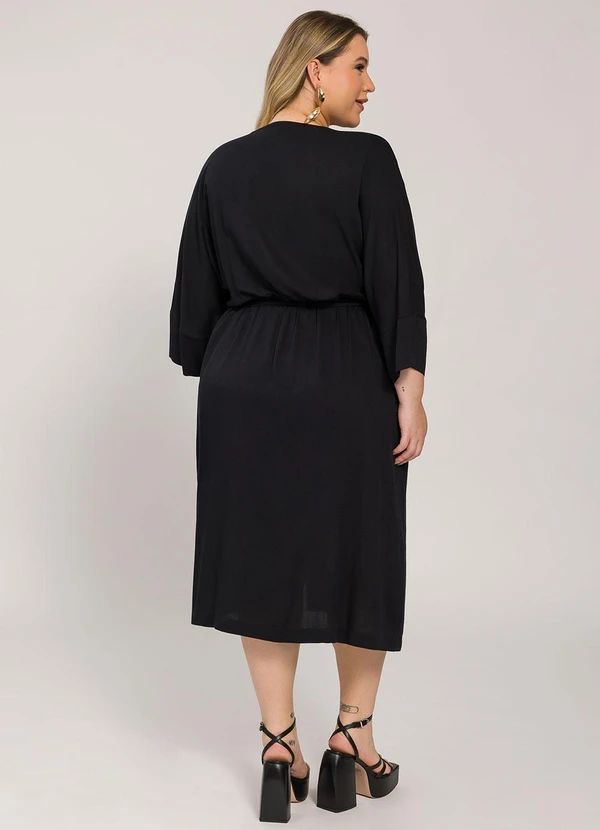 Lisamour - Vestido Midi com Faixa na Cintura Preto 2