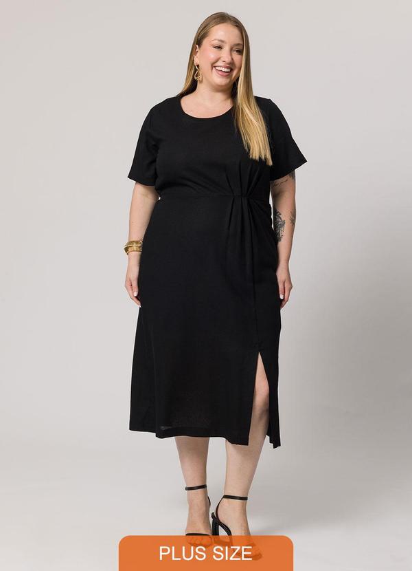 Lisamour - Vestido Midi com Fenda Lateral Preto