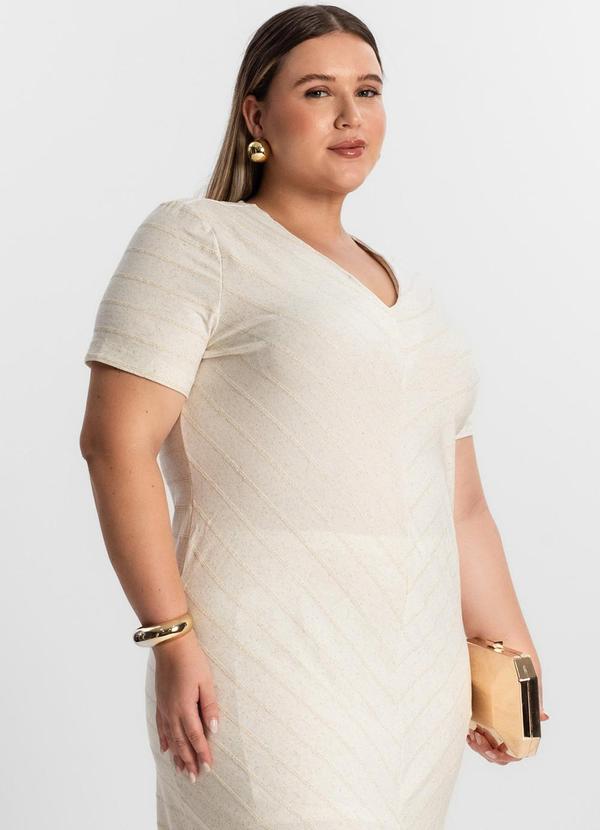 Secret Glam - Vestido Midi com Fenda Bege