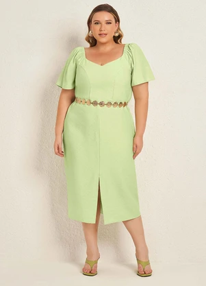 Lisamour - Vestido Midi Decote Coração com Fenda Verde - LISAMOUR