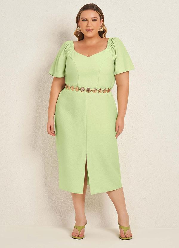 Lisamour - Vestido Midi Decote Coração com Fenda Verde 1