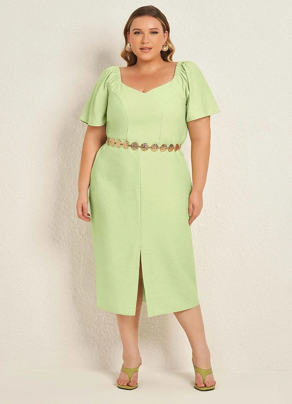 Lisamour - Vestido Midi Decote Coração com Fenda Verde