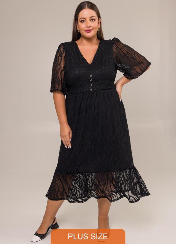 Cess - Vestido Midi em Renda com Laço Ansellia Preto