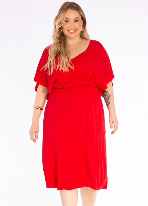 Lisamour - Vestido Midi em Tecido Plano Vermelho