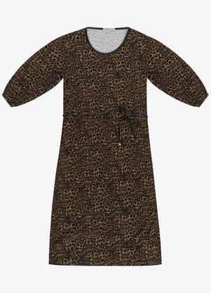 Secret Glam - Vestido Midi Estampa Oncinha Plus Size Marrom - SECRET GLAM