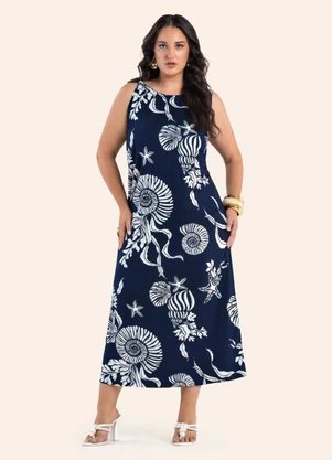 Secret Glam - Vestido Midi Estampado Azul - SECRET GLAM