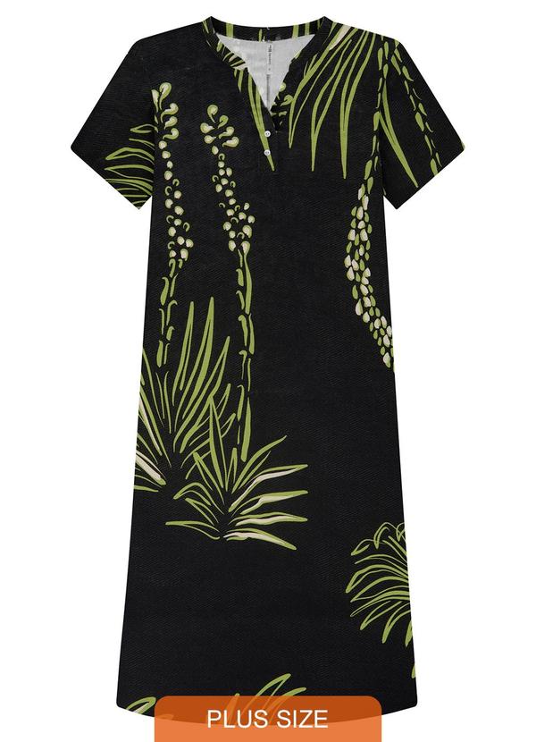 Lunender Mais Mulher - Vestido Midi Estampado Plus Size em Tecido Preto