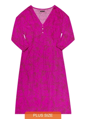 Outlet - Vestido Midi Estampado Plus Size Feminino Rosa  - OUTLET