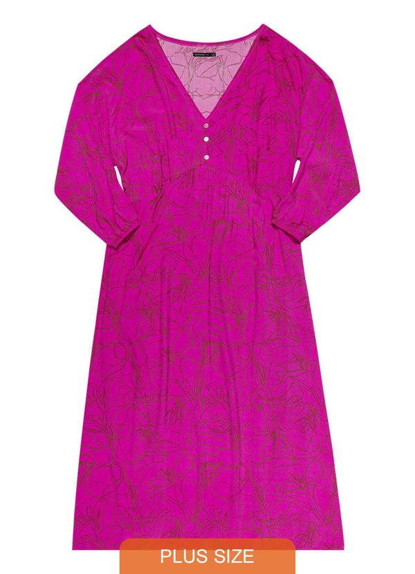 Rezzato - Vestido Midi Estampado Plus Size Feminino Rosa 