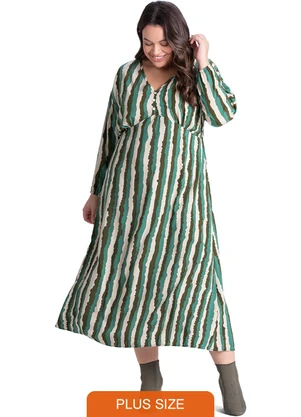 Outlet - Vestido Midi Estampado Plus Size Feminino Verde - OUTLET