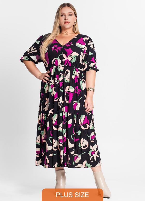 Secret Glam - Vestido Midi Estampado Plus Size Preto