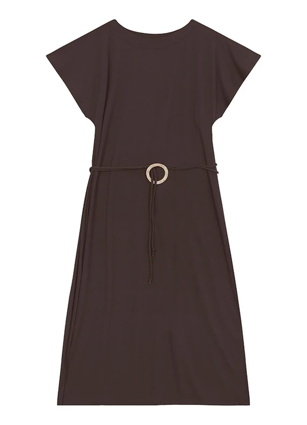 Malwee - Vestido Mídi Evasê em Crepe Café