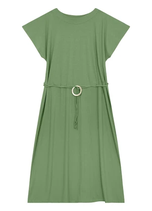 Malwee - Vestido Mídi Evasê em Crepe Verde Menta - MALWEE