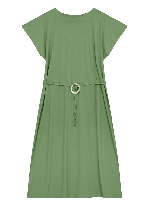 Malwee - Vestido Mídi Evasê em Crepe Verde Menta