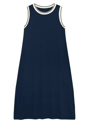 Malwee - Vestido Mídi Evasê em Moletinho Azul Marinho - MALWEE