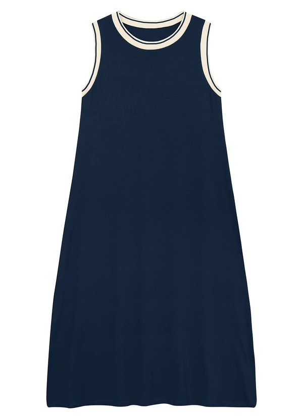 Malwee - Vestido Mídi Evasê em Moletinho Azul Marinho