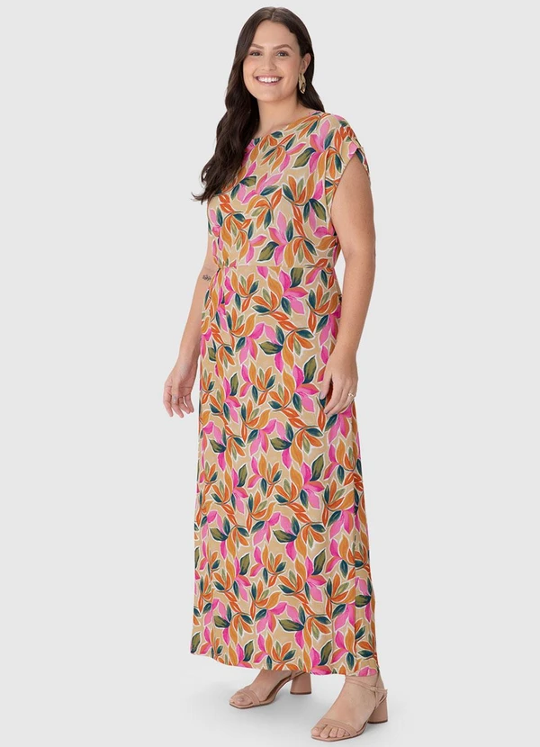 Malwee - Vestido Mídi Evasê Folhagens Plus Rosa 3