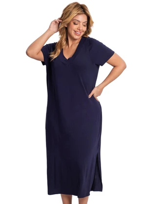Rovitex - Vestido Midi Feminino com Decote em V Azul - ROVITEX