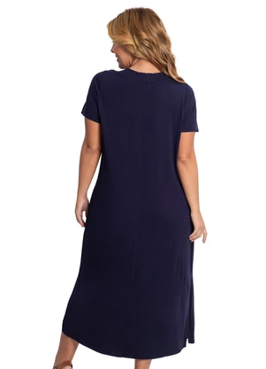 Rovitex - Vestido Midi Feminino com Decote em V Azul - ROVITEX