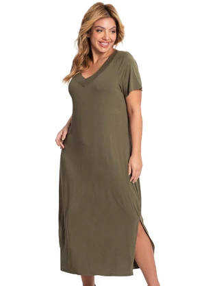 Rovitex - Vestido Midi Feminino com Decote em V Verde - ROVITEX