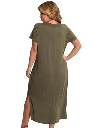 Rovitex - Vestido Midi Feminino com Decote em V Verde - ROVITEX