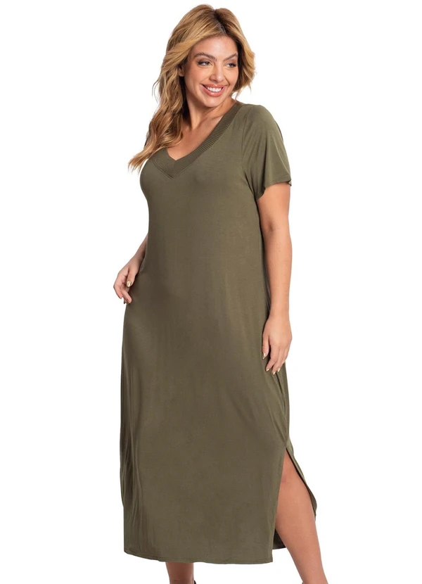 Rovitex - Vestido Midi Feminino com Decote em V Verde