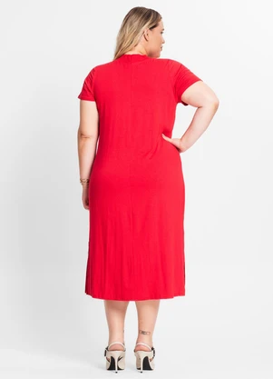 Rovitex - Vestido Midi Feminino com Decote em V Vermelho - ROVITEX