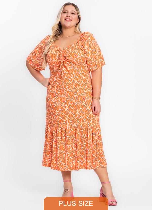 Secret Glam - Vestido Midi Feminino Plus Size Laranja