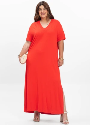 Secret Glam - Vestido Midi Feminino Plus Size Laranja - SECRET GLAM