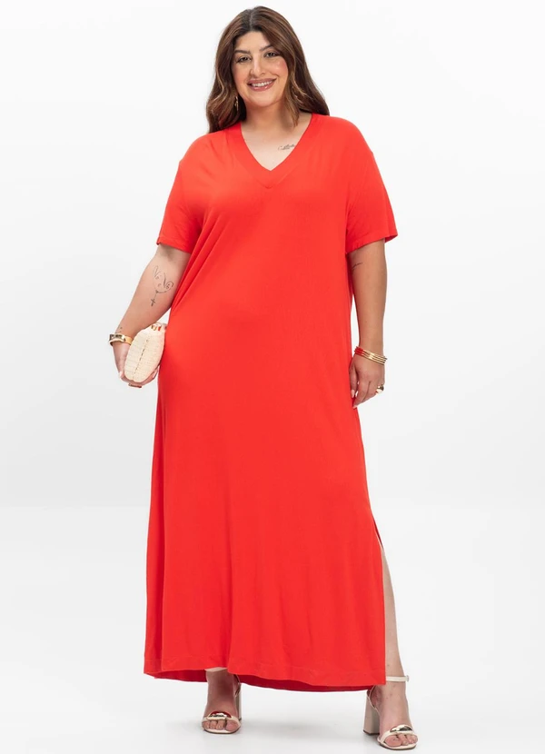 Secret Glam - Vestido Midi Feminino Plus Size Laranja
