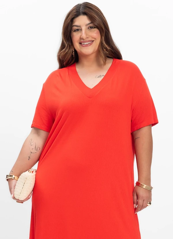 Secret Glam - Vestido Midi Feminino Plus Size Laranja 3