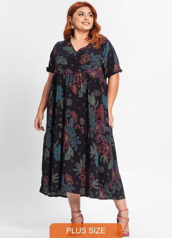 Secret Glam - Vestido Midi Feminino Plus Size Preto