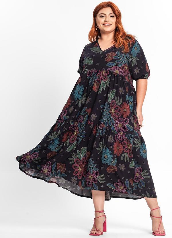 Secret Glam - Vestido Midi Feminino Plus Size Preto