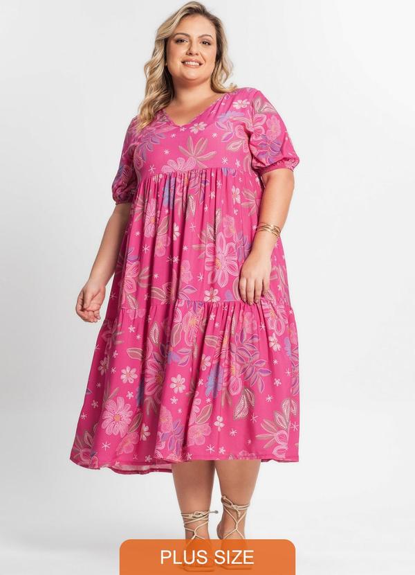 Secret Glam - Vestido Midi Feminino Plus Size Rosa