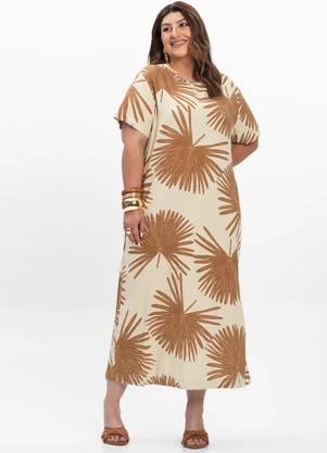 Secret Glam - Vestido Midi Feminino Plus Size Secert Glam Bege - SECRET GLAM