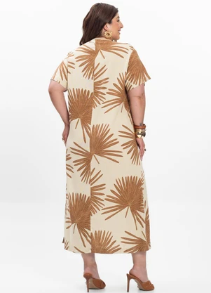 Secret Glam - Vestido Midi Feminino Plus Size Secert Glam Bege - SECRET GLAM