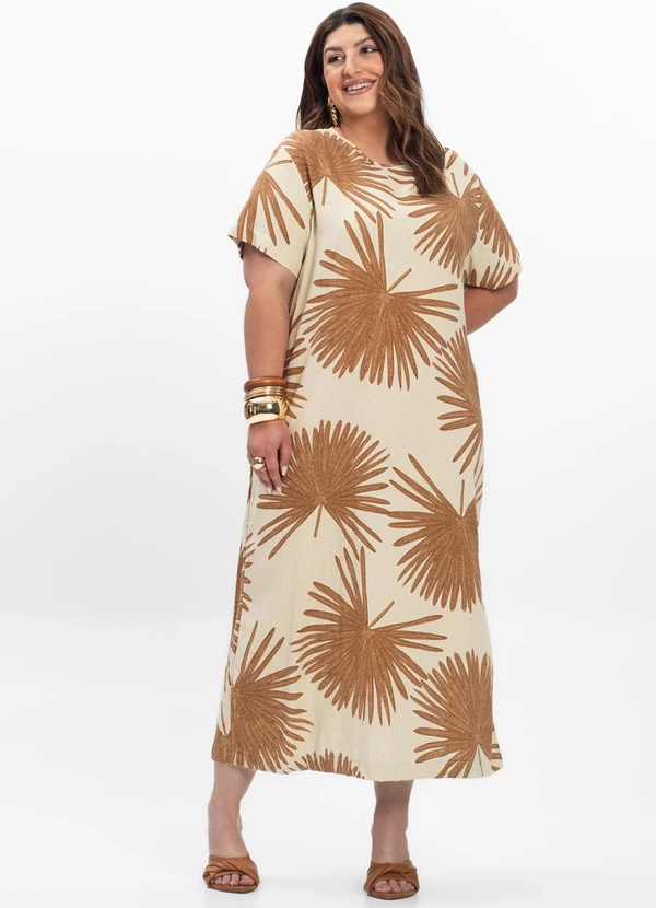 Secret Glam - Vestido Midi Feminino Plus Size Secert Glam Bege