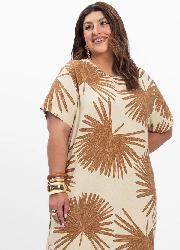 Secret Glam - Vestido Midi Feminino Plus Size Secert Glam Bege 3