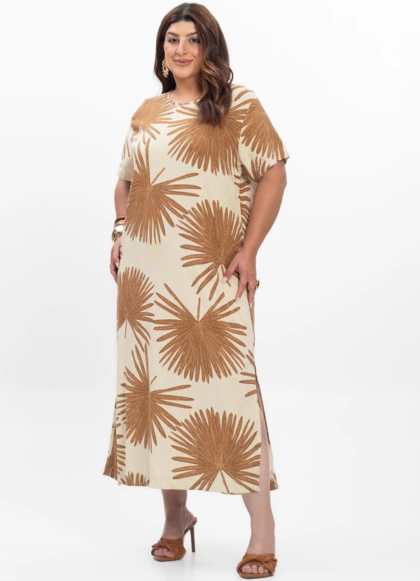 Secret Glam - Vestido Midi Feminino Plus Size Secert Glam Bege 4