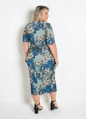 Marguerite - Vestido Midi Floral Azul Plus Size - MARGUERITE