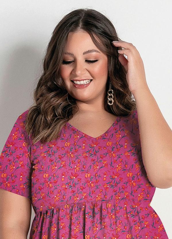 Marguerite - Vestido Midi Floral Pink com Babados Plus Size