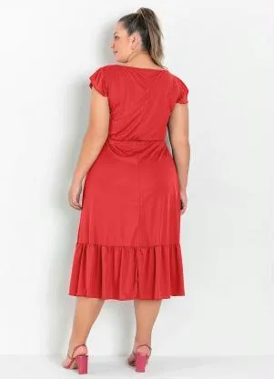 Marguerite - Vestido Midi Laranja com Franzidos Plus Size - MARGUERITE